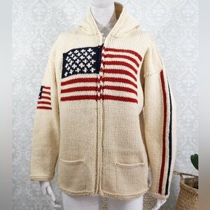 100% wool American flag zip up sweater